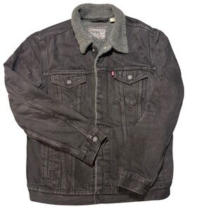 Levi's Type III Sherpa Lined Denim Trucker Jacket in Duvall Black